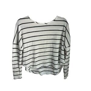 Paper Crane Women’s Sz XS Black & White Striped Round Neck Long Sleeve Shirt